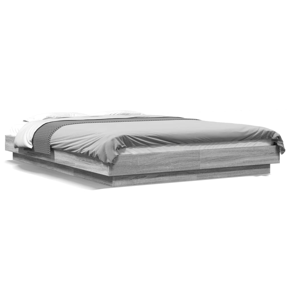 Bedframe met LED-verlichting grijs sonoma eiken 135x190 cm is nu te koop bij PeponiXL, paradijselijk wonen!