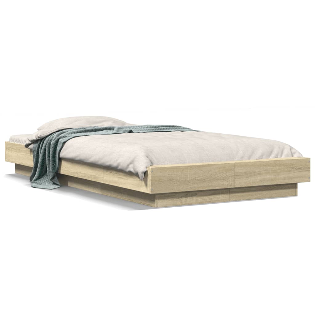 Bedframe bewerkt hout sonoma eikenkleurig 90x190 cm is nu te koop bij PeponiXL, paradijselijk wonen!