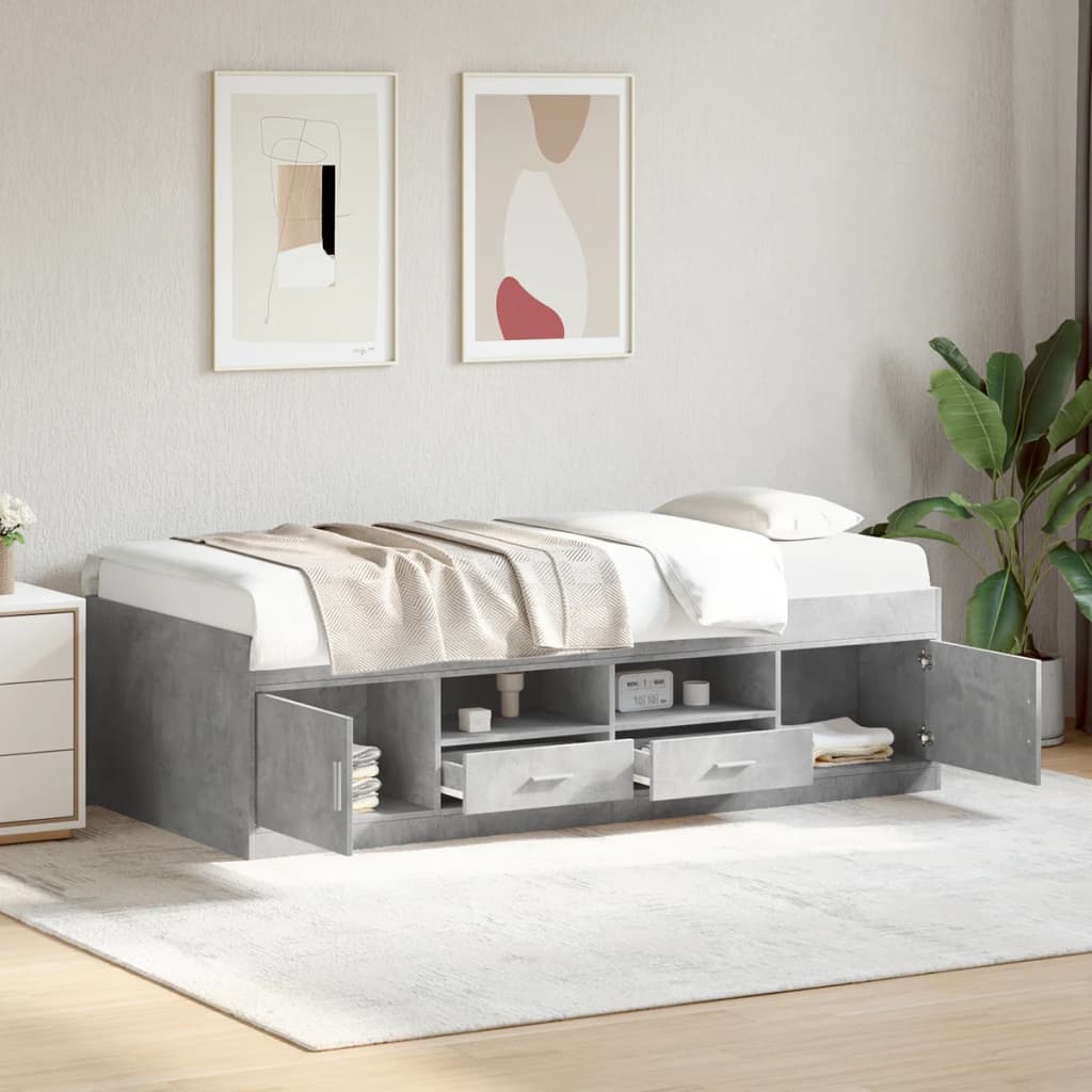Slaapbank met lades zonder matras 90x200 cm betongrijs is nu te koop bij PeponiXL, paradijselijk wonen!