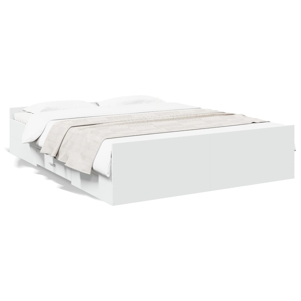 Bedframe met lades bewerkt hout wit 150x200 cm is nu te koop bij PeponiXL, paradijselijk wonen!