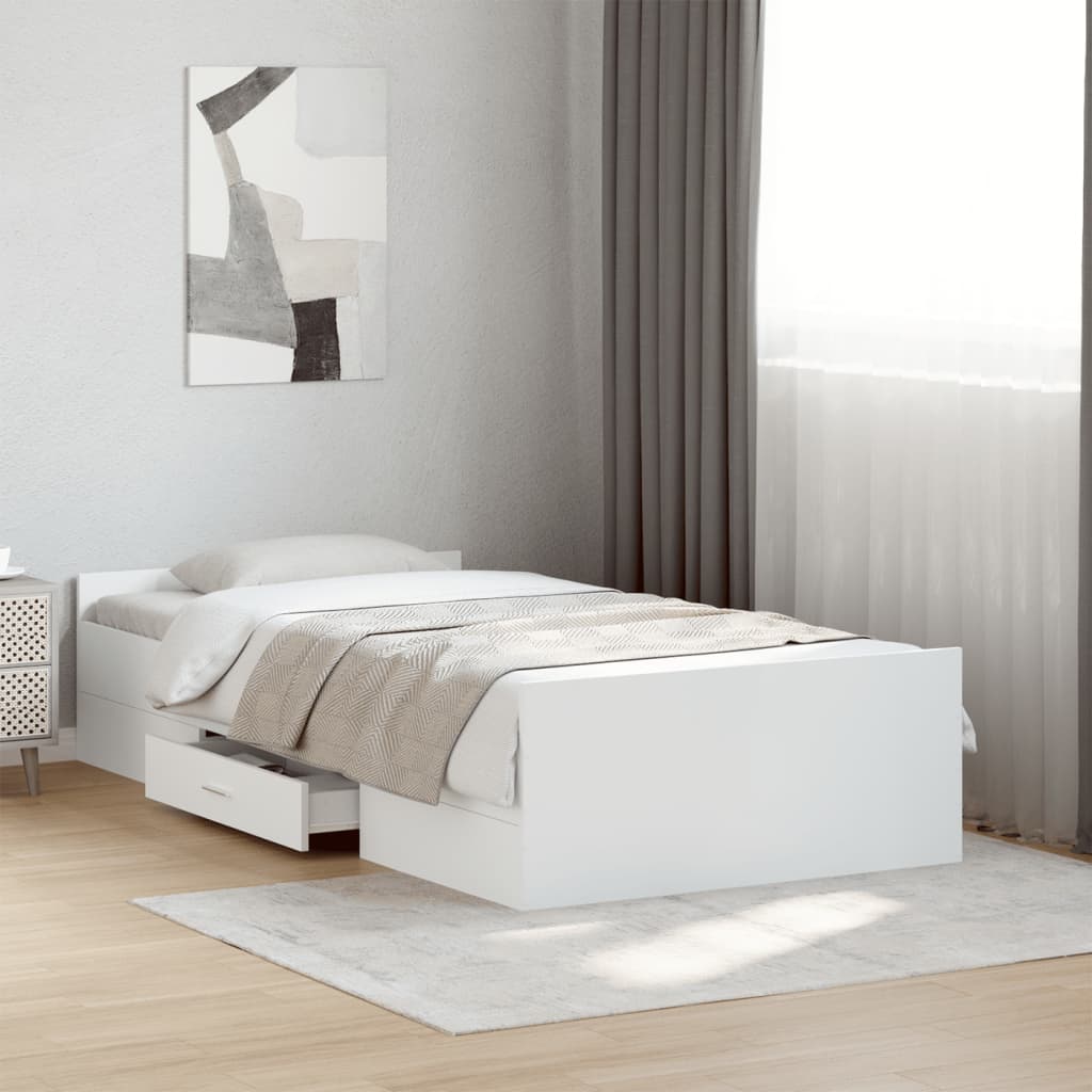 Bedframe met lades bewerkt hout wit 90x200 cm is nu te koop bij PeponiXL, paradijselijk wonen!