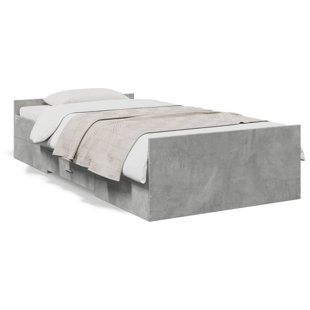 Bedframe met lades bewerkt hout betongrijs 75x190 cm is nu te koop bij PeponiXL, paradijselijk wonen!