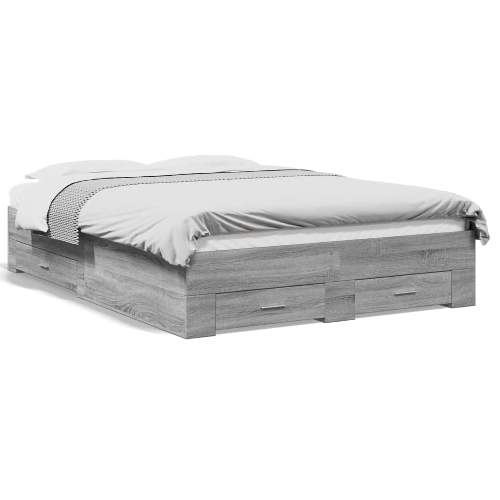 Bedframe met lades bewerkt hout grijs sonoma eiken 140x190 cm is nu te koop bij PeponiXL, paradijselijk wonen!