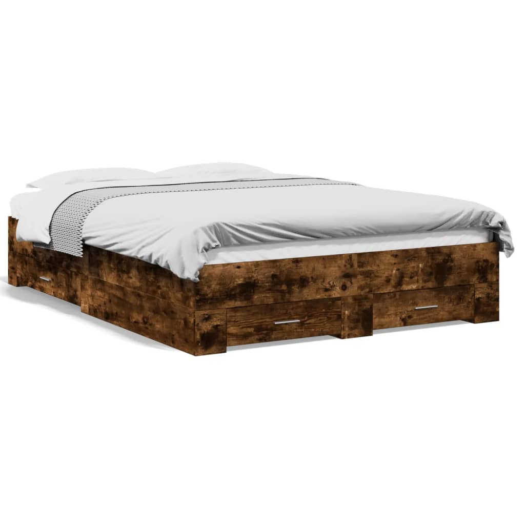 Bedframe met lades bewerkt hout gerookt eikenkleurig 120x190 cm is nu te koop bij PeponiXL, paradijselijk wonen!