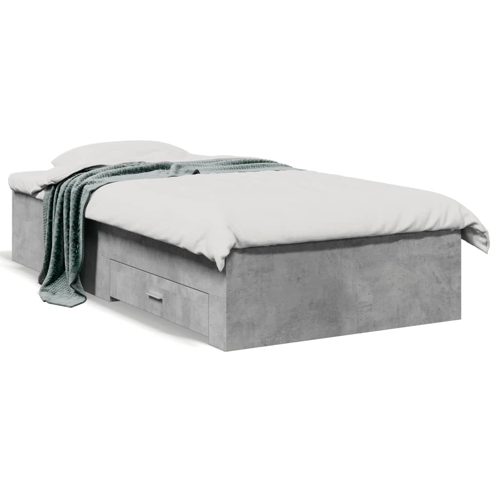 Bedframe met lades bewerkt hout betongrijs 90x190 cm is nu te koop bij PeponiXL, paradijselijk wonen!