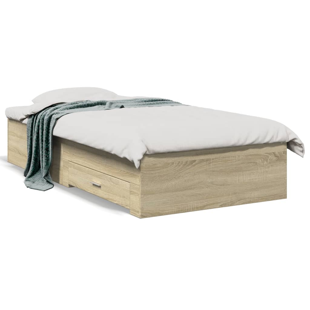 Bedframe met lades bewerkt hout sonoma eikenkleurig 75x190 cm is nu te koop bij PeponiXL, paradijselijk wonen!