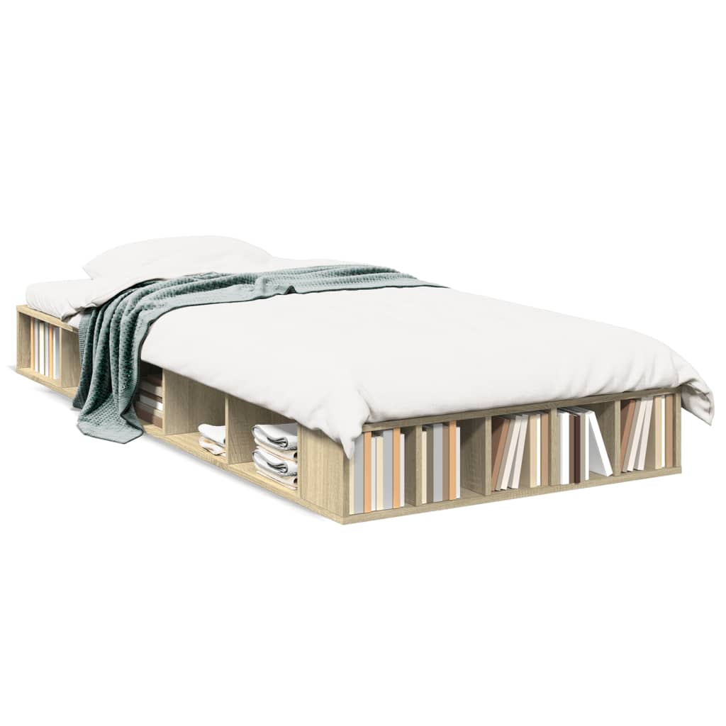 Bedframe bewerkt hout sonoma eikenkleurig 90x200 cm is nu te koop bij PeponiXL, paradijselijk wonen!