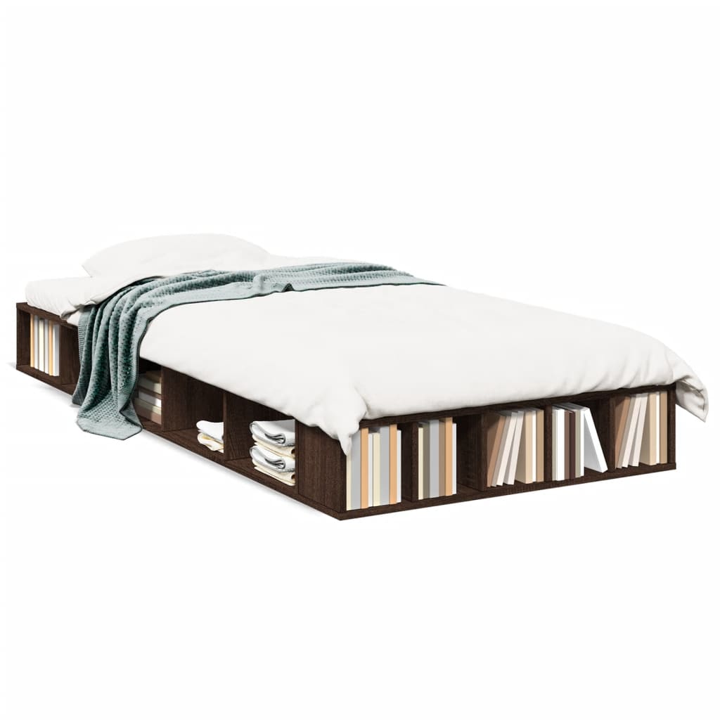 Bedframe bewerkt hout bruin eikenkleur 90x200 cm is nu te koop bij PeponiXL, paradijselijk wonen!