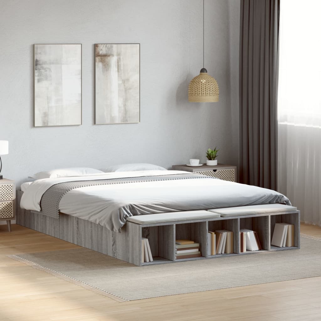 Bedframe bewerkt hout grijs sonoma eikenkleurig 150x200 cm is nu te koop bij PeponiXL, paradijselijk wonen!