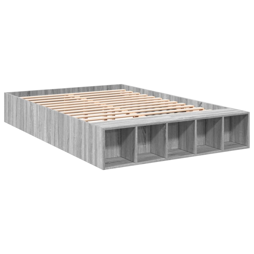 Bedframe bewerkt hout grijs sonoma eikenkleurig 120x200 cm is nu te koop bij PeponiXL, paradijselijk wonen!