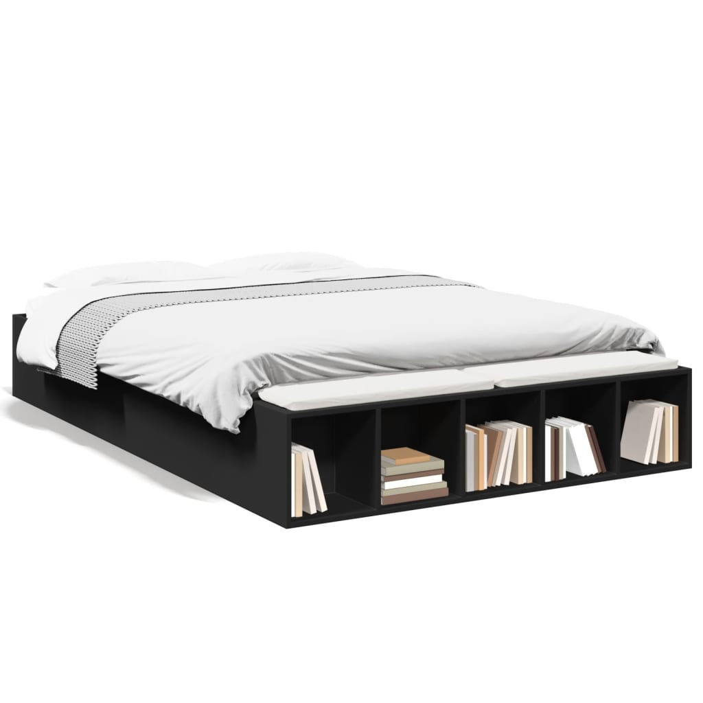 Bedframe bewerkt hout zwart 135x190 cm is nu te koop bij PeponiXL, paradijselijk wonen!