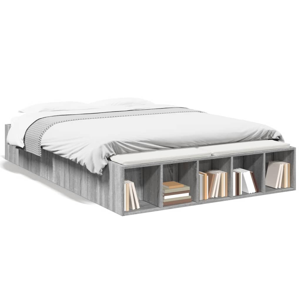Bedframe bewerkt hout grijs sonoma eikenkleurig 120x190 cm is nu te koop bij PeponiXL, paradijselijk wonen!