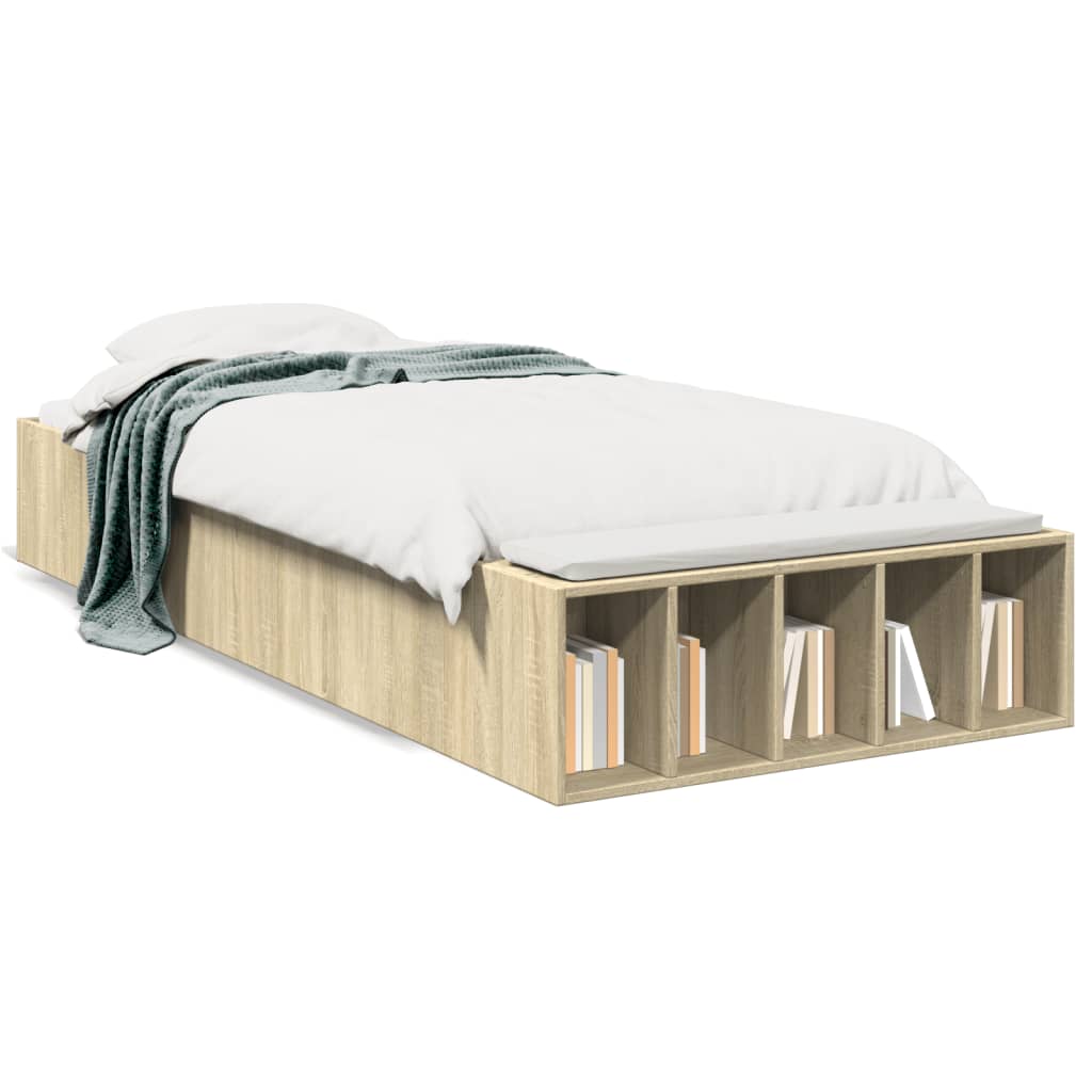 Bedframe bewerkt hout sonoma eikenkleurig 90x200 cm is nu te koop bij PeponiXL, paradijselijk wonen!