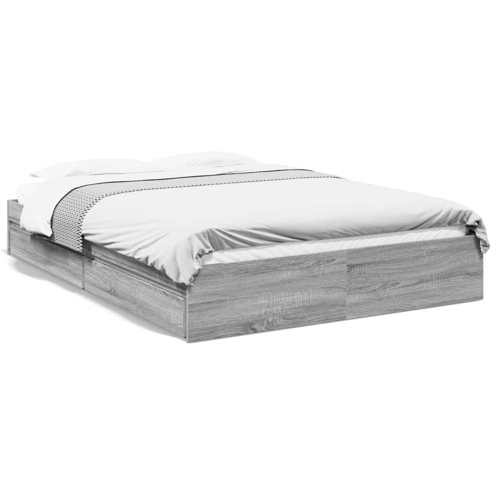 Bedframe met lades bewerkt hout grijs sonoma eiken 150x200 cm is nu te koop bij PeponiXL, paradijselijk wonen!
