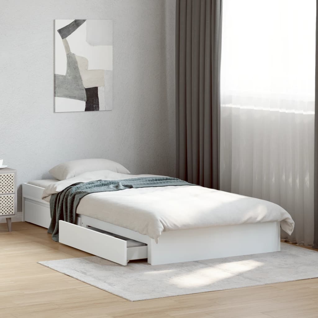 Bedframe met lades bewerkt hout wit 100x200 cm is nu te koop bij PeponiXL, paradijselijk wonen!