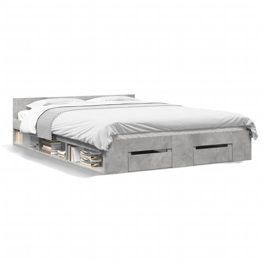 Bedframe met lades bewerkt hout betongrijs 120x190 cm is nu te koop bij PeponiXL, paradijselijk wonen!