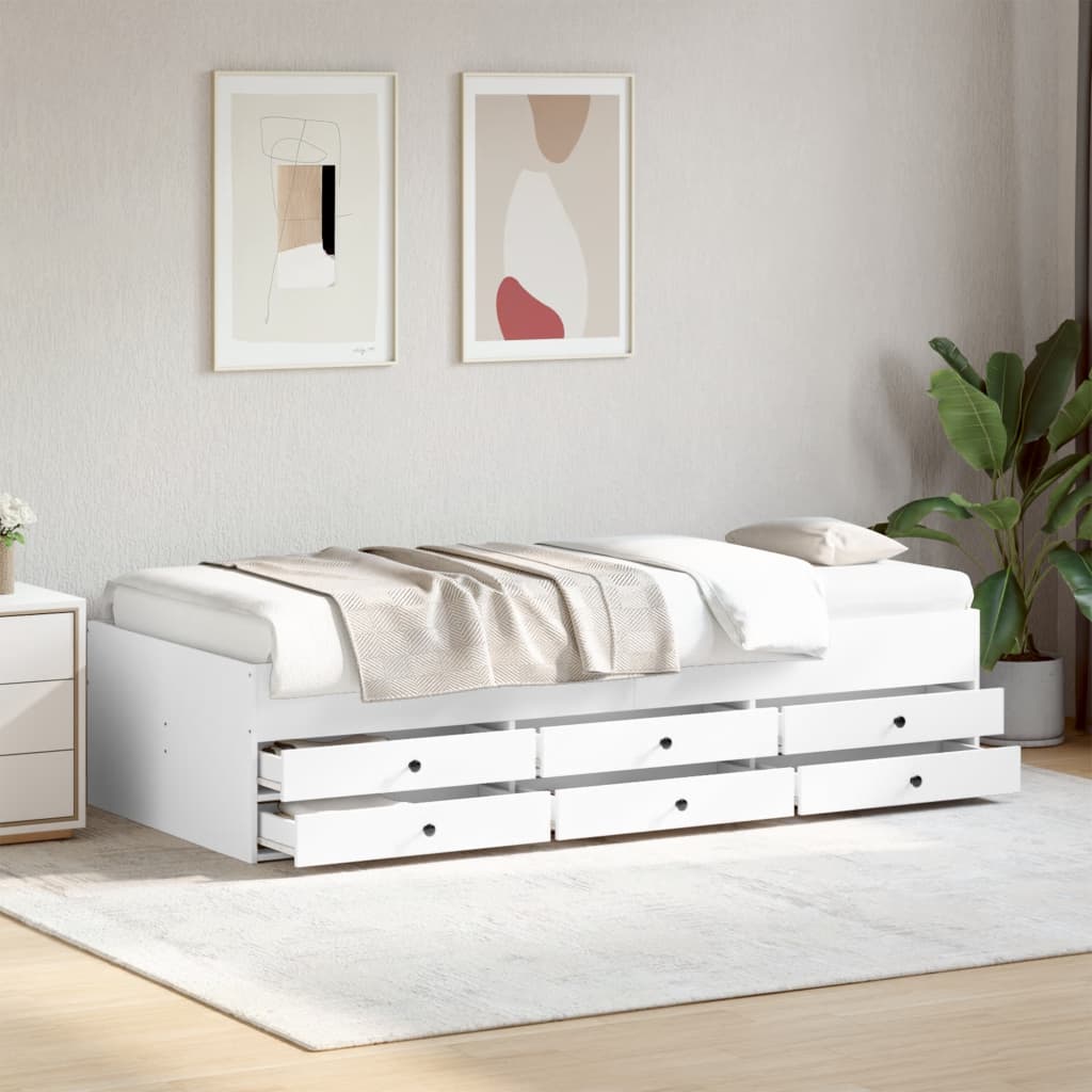 Slaapbank met lades zonder matras 90x190 cm wit is nu te koop bij PeponiXL, paradijselijk wonen!