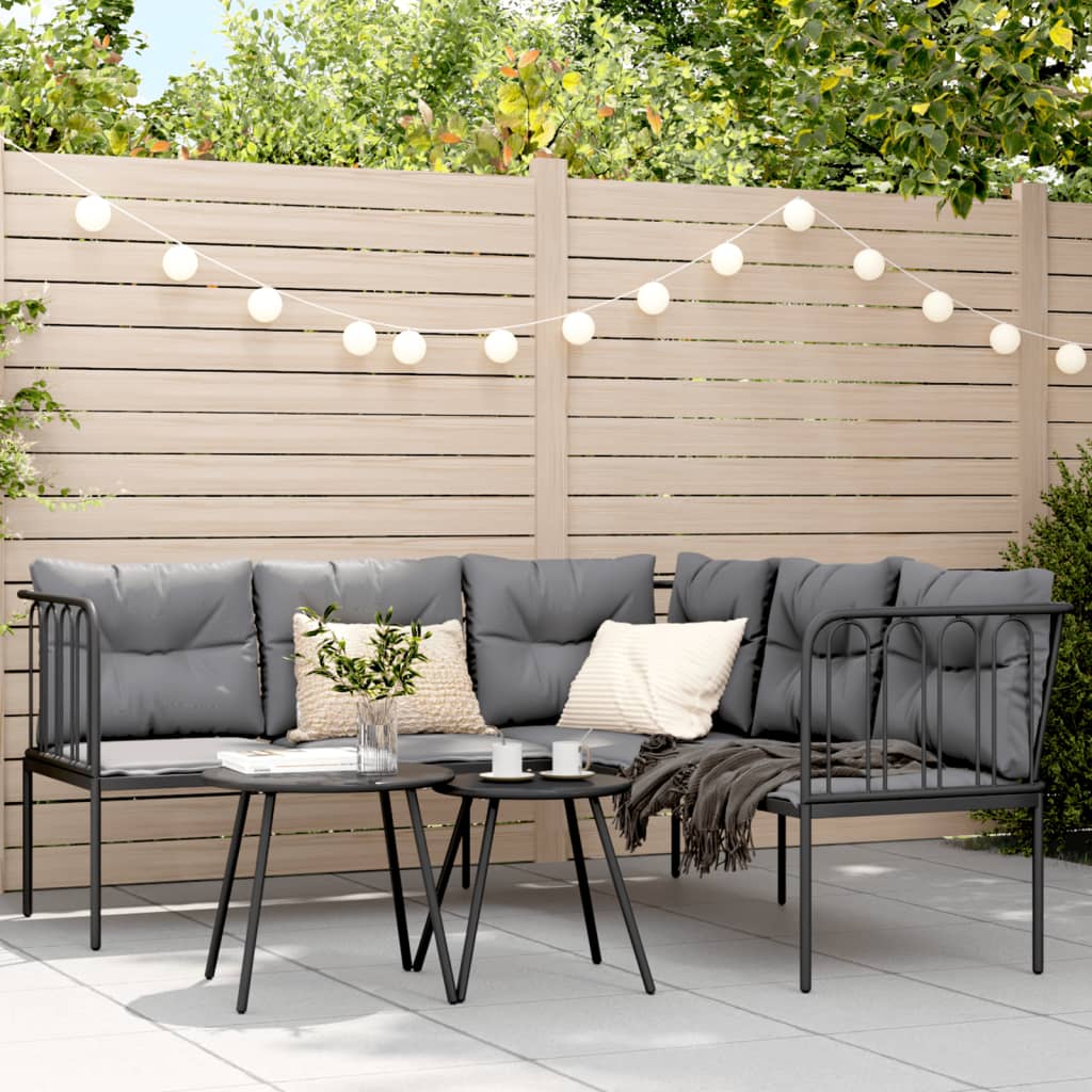 Tuinbank met kussens L-vormig staal en textileen zwart is nu te koop bij PeponiXL, paradijselijk wonen!
