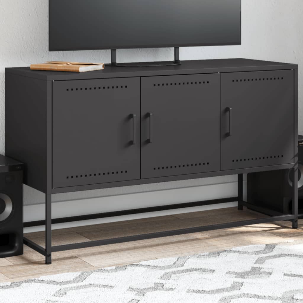 Tv-meubel 100,5x39x60,5 cm staal zwart is nu te koop bij PeponiXL, paradijselijk wonen!
