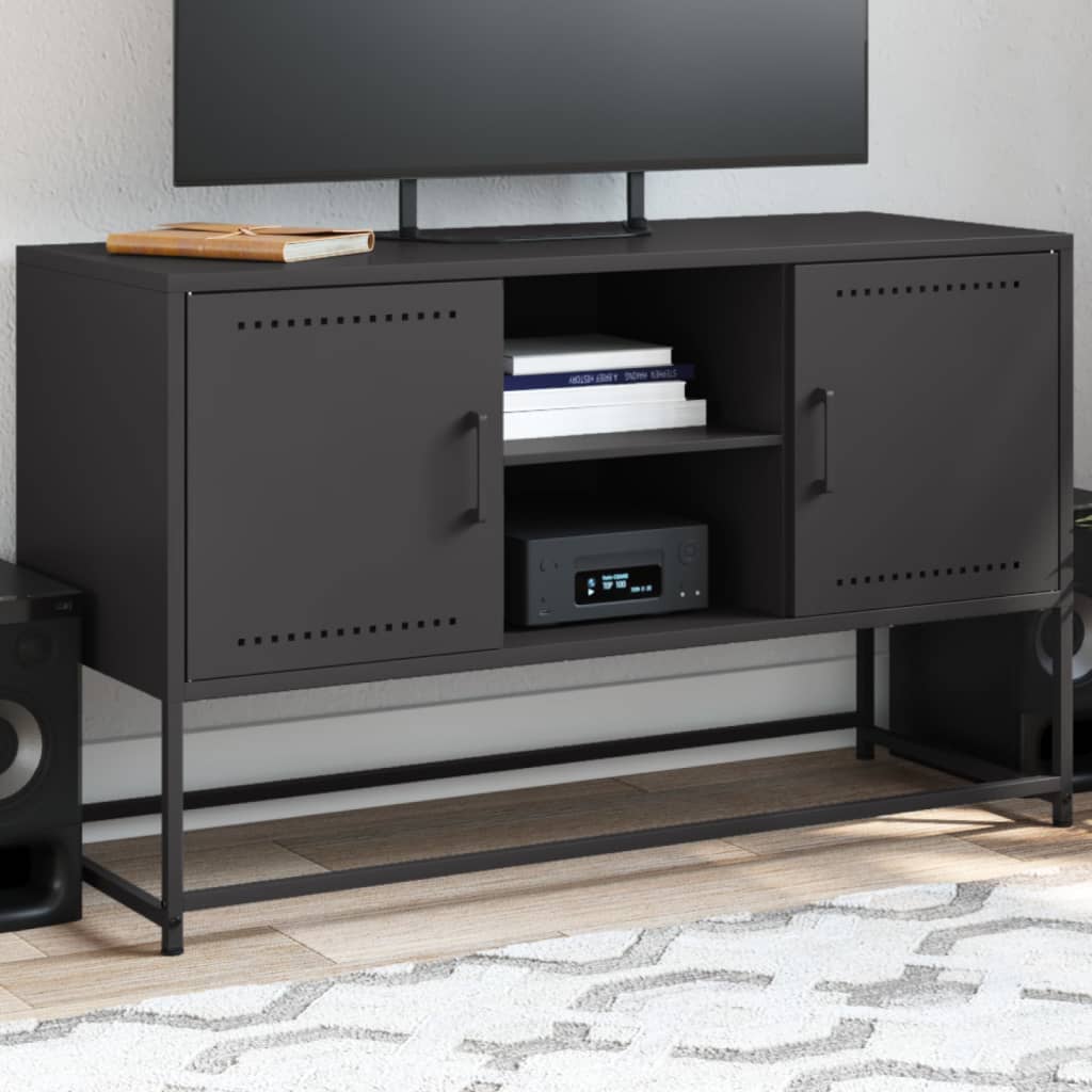 Tv-meubel 100,5x39x60,5 cm staal zwart is nu te koop bij PeponiXL, paradijselijk wonen!