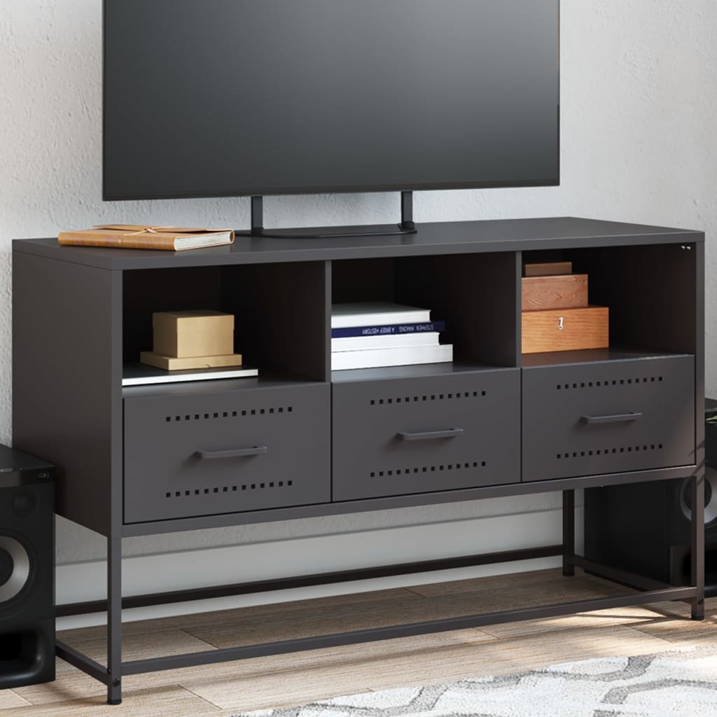 Tv-meubel 100,5x39x60,5 cm staal zwart is nu te koop bij PeponiXL, paradijselijk wonen!