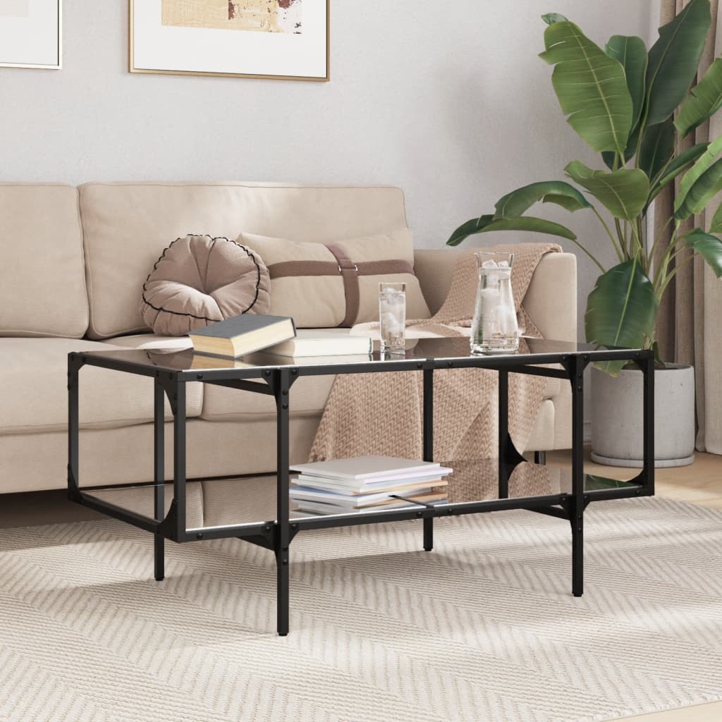 Salontafel met zwart glazen blad 98,5x50x45 cm staal is nu te koop bij PeponiXL, paradijselijk wonen!