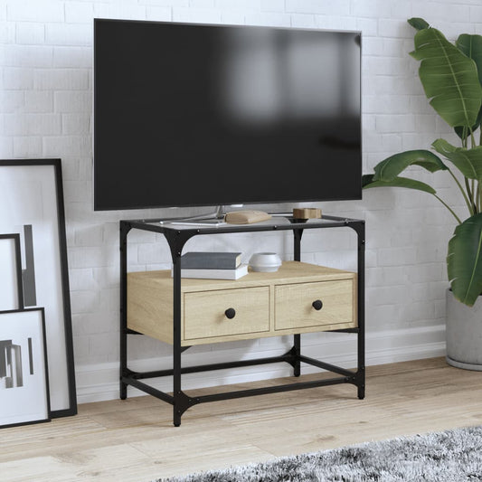 Tv-meubel met glazen blad 60x35x51 cm bewerkt hout sonoma eiken is nu te koop bij PeponiXL, paradijselijk wonen!