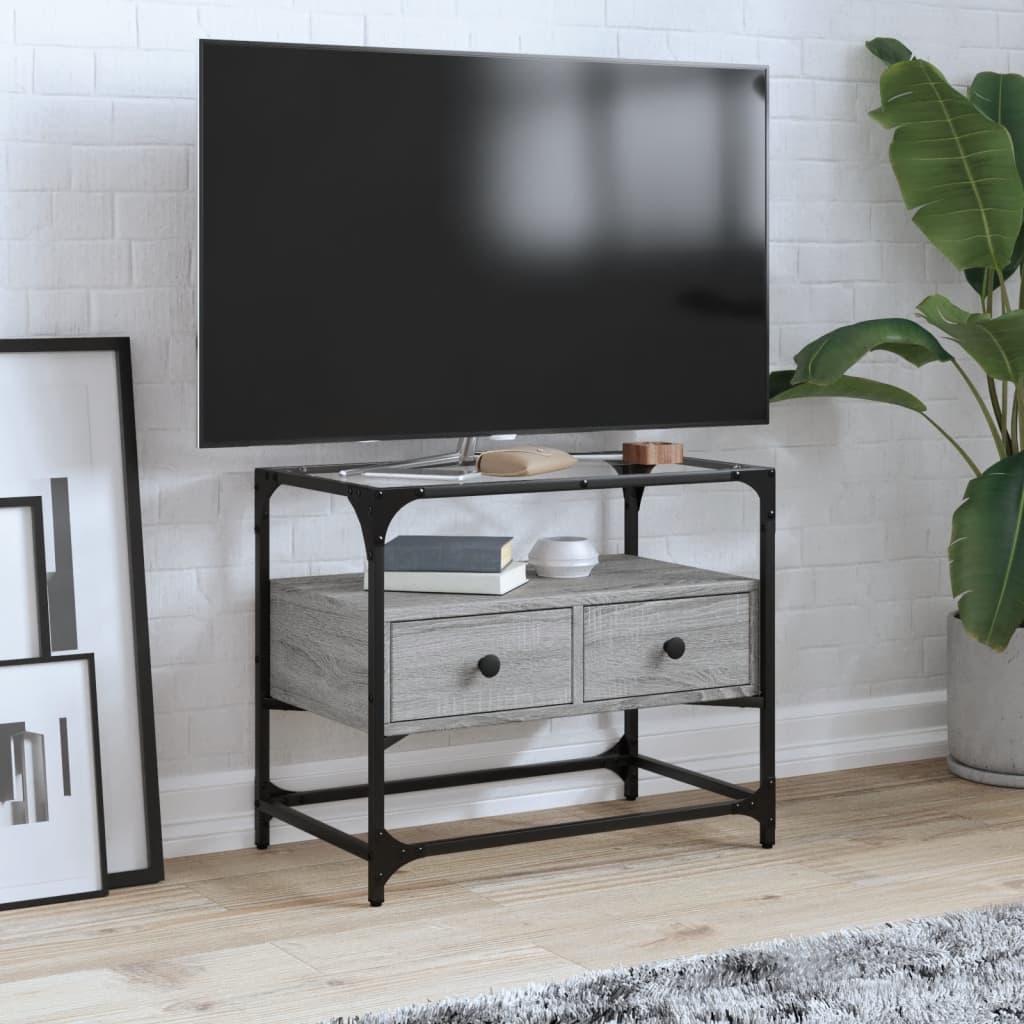 Tv-meubel met glazen blad 60x35x51 cm bewerkt hout grijs sonoma is nu te koop bij PeponiXL, paradijselijk wonen!
