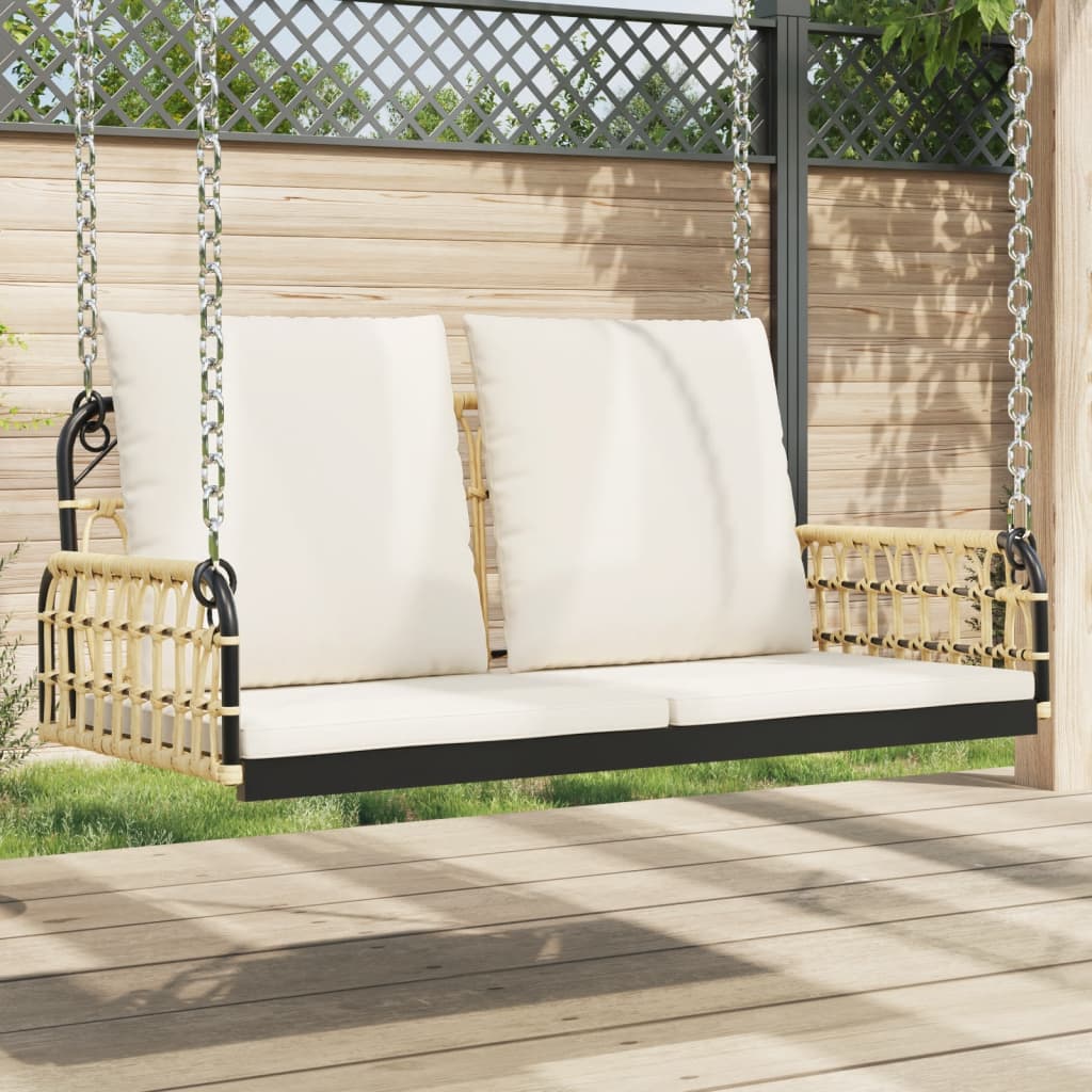 Schommelbank met kussens 105x58x38 cm poly rattan en staal is nu te koop bij PeponiXL, paradijselijk wonen!