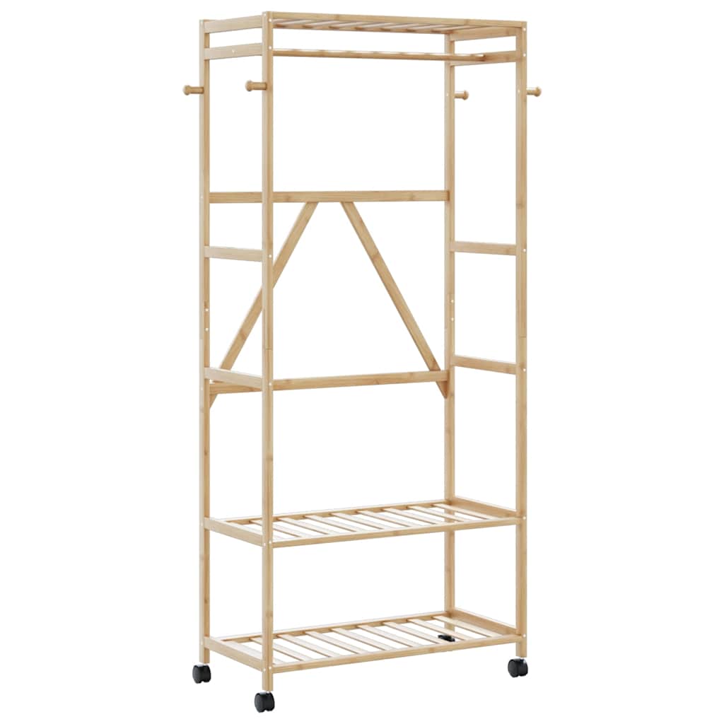 Kledingrek met schappen en wielen 90x40x179,5 cm bamboe is nu te koop bij PeponiXL, paradijselijk wonen!