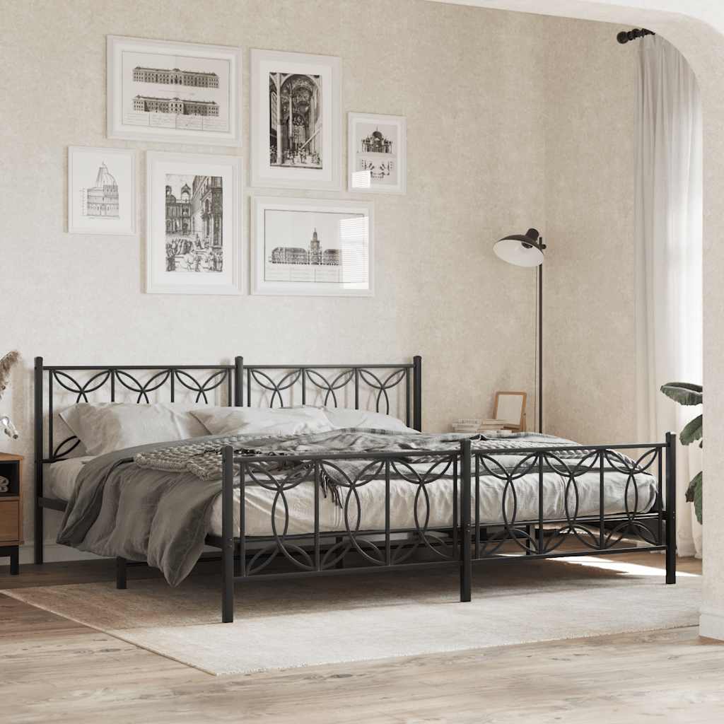 Bedframe met hoofd- en voeteneinde metaal zwart 193x203 cm is nu te koop bij PeponiXL, paradijselijk wonen!