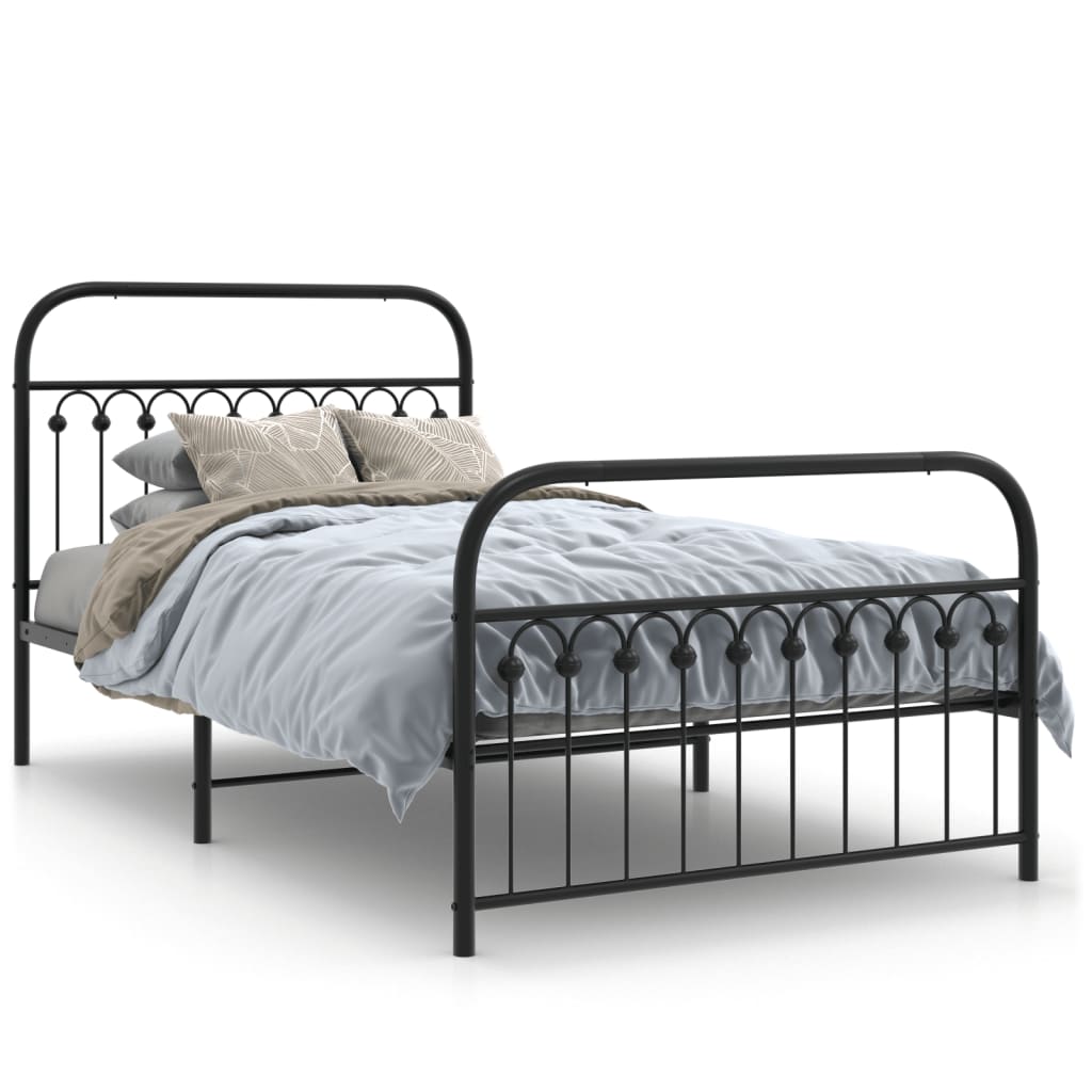Bedframe met hoofd- en voeteneinde metaal zwart 107x203 cm is nu te koop bij PeponiXL, paradijselijk wonen!