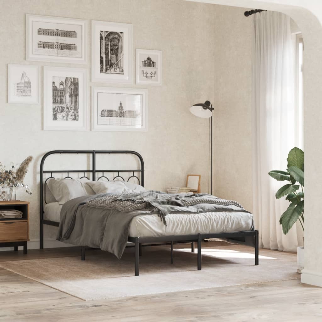 Bedframe met hoofdbord metaal zwart 120x190 cm is nu te koop bij PeponiXL, paradijselijk wonen!