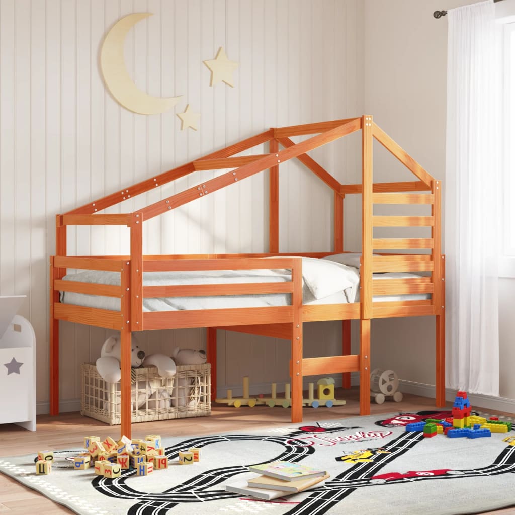 Kinderbedhuisje 188x82x113 cm massief grenenhout wasbruin is nu te koop bij PeponiXL, paradijselijk wonen!