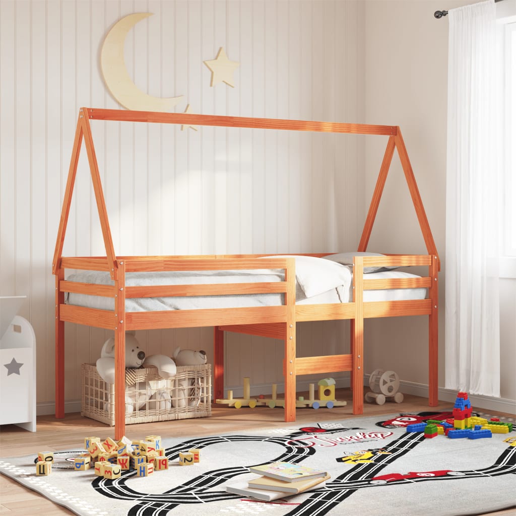 Kinderbedhuisje 199x80,5x88 cm massief grenenhout wasbruin is nu te koop bij PeponiXL, paradijselijk wonen!