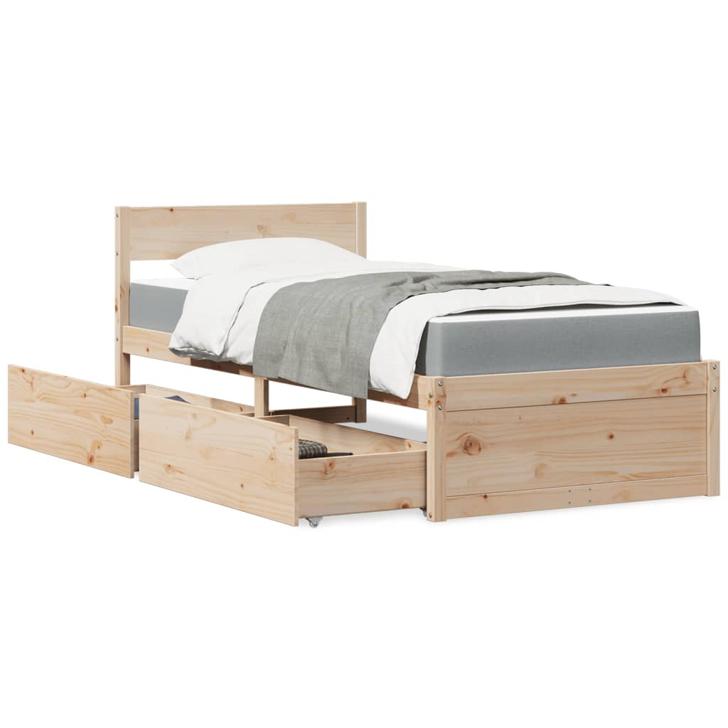 Bed met lades en matras massief grenenhout 90x190 cm is nu te koop bij PeponiXL, paradijselijk wonen!