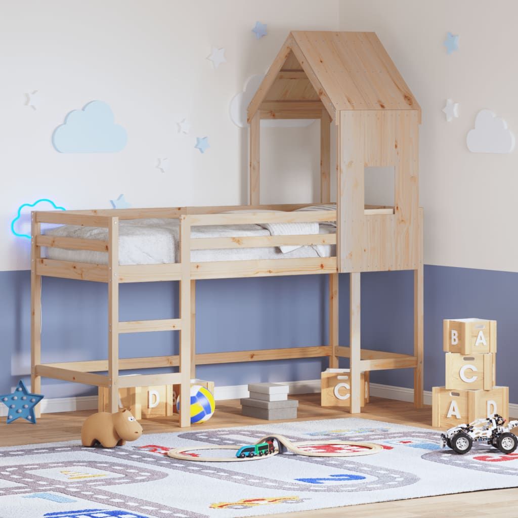 Halfhoogslaper met ladder en bedhuis grenenhout 80x200 cm is nu te koop bij PeponiXL, paradijselijk wonen!
