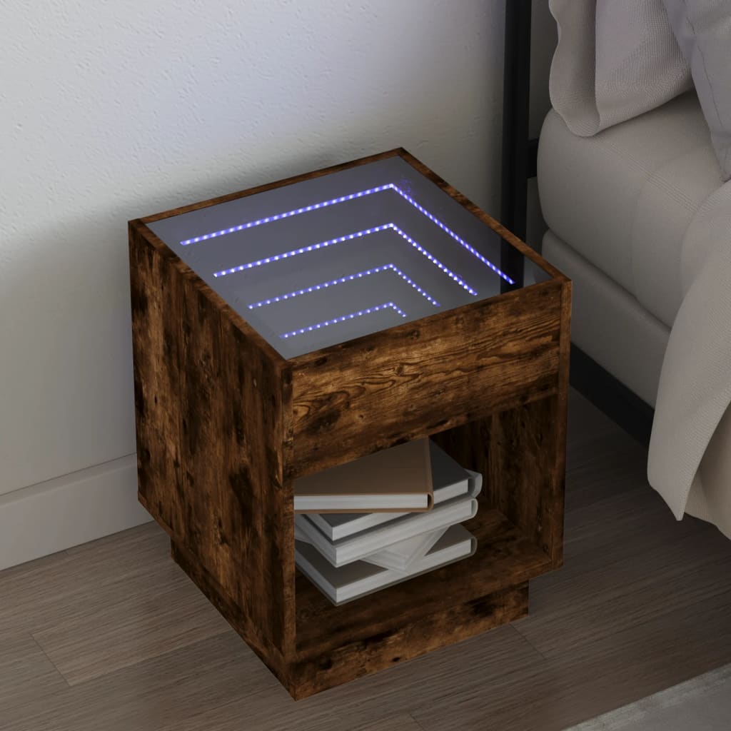 Nachtkastje met Infinity LED 40x40x50 cm bruin eikenkleurig is nu te koop bij PeponiXL, paradijselijk wonen!