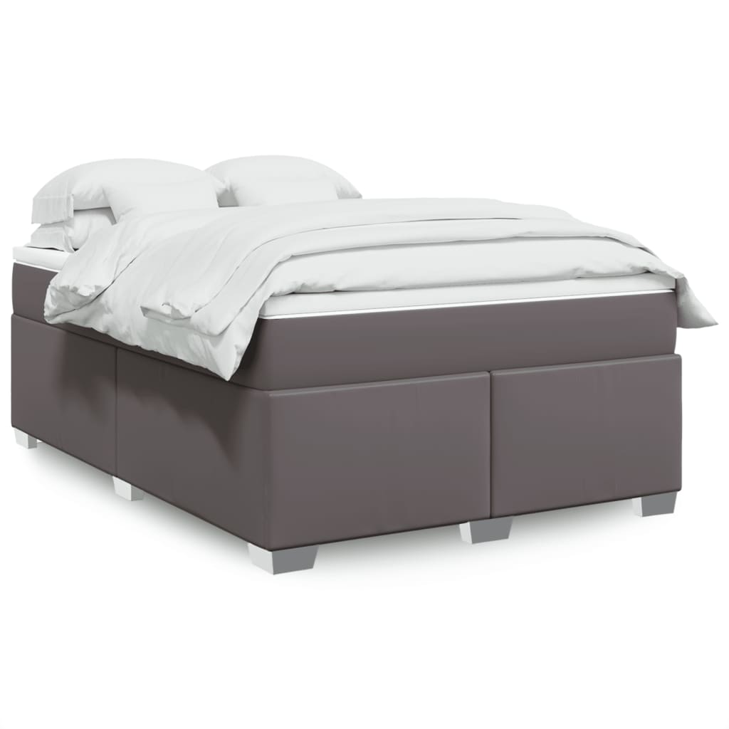 Boxspring met matras kunstleer grijs 140x190 cm is nu te koop bij PeponiXL, paradijselijk wonen!