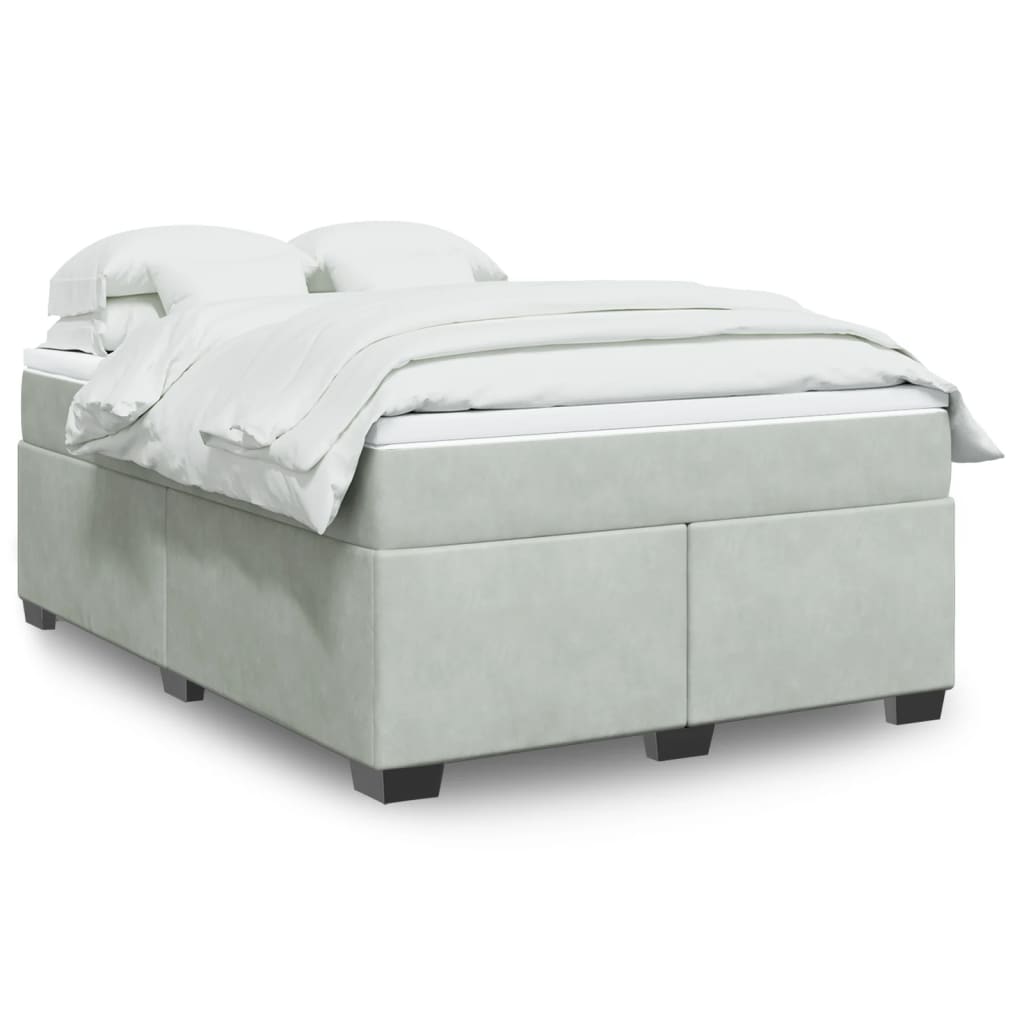 Boxspring met matras fluweel lichtgrijs 140x190 cm is nu te koop bij PeponiXL, paradijselijk wonen!