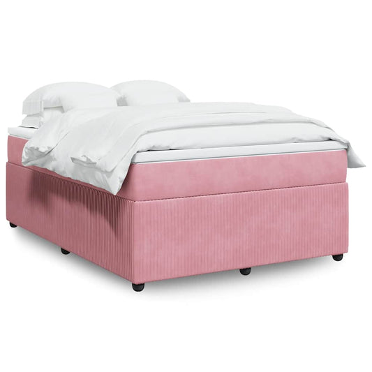 Boxspring met matras fluweel roze 140x200 cm is nu te koop bij PeponiXL, paradijselijk wonen!