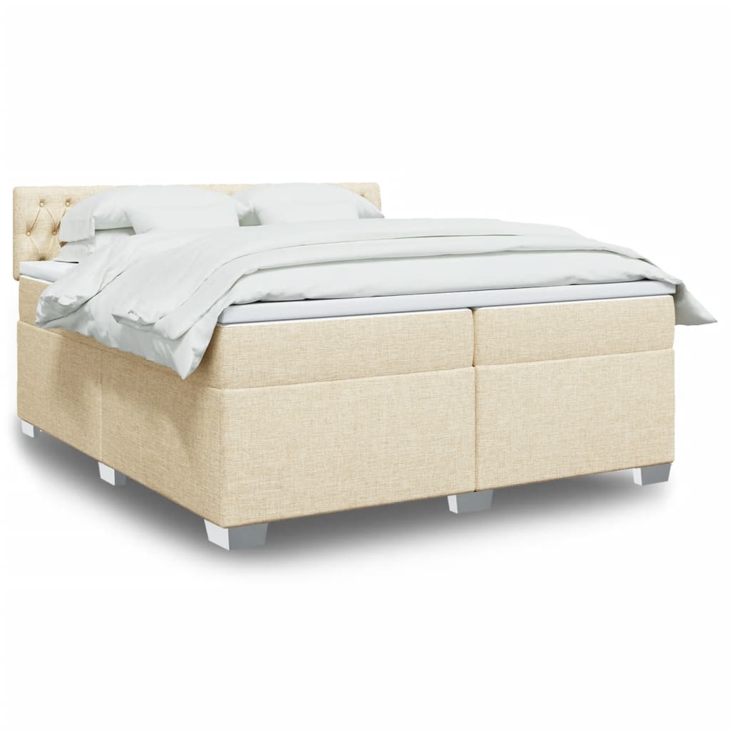Boxspring met matras stof crèmekleurig 200x200 cm is nu te koop bij PeponiXL, paradijselijk wonen!