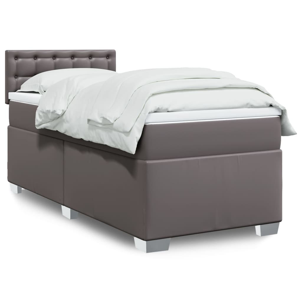 Boxspring met matras kunstleer grijs 100x200 cm is nu te koop bij PeponiXL, paradijselijk wonen!