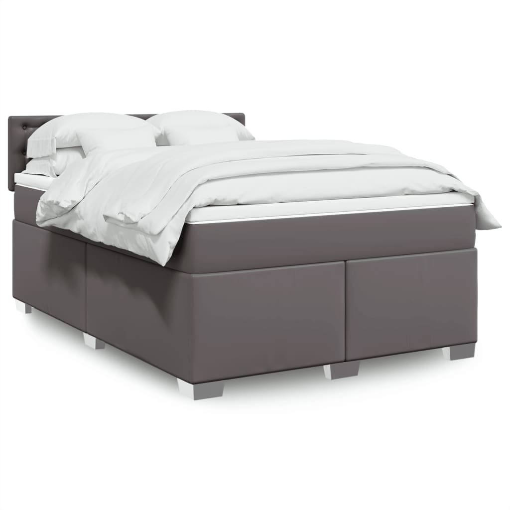 Boxspring met matras kunstleer grijs 140x190 cm is nu te koop bij PeponiXL, paradijselijk wonen!