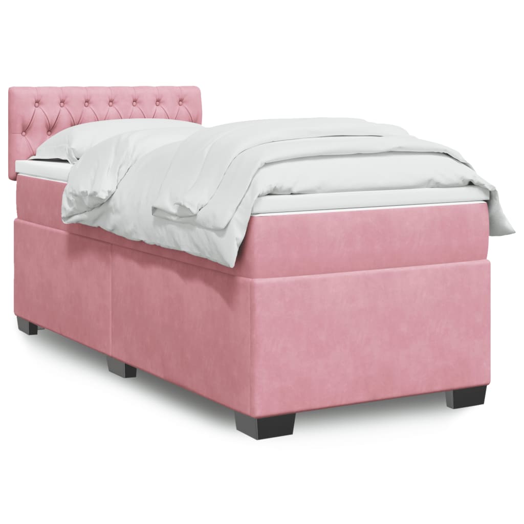 Boxspring met matras fluweel roze 100x200 cm is nu te koop bij PeponiXL, paradijselijk wonen!