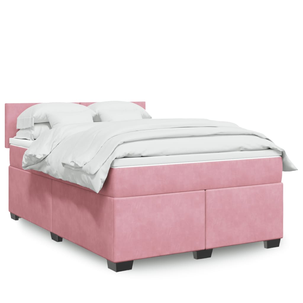Boxspring met matras fluweel roze 140x190 cm is nu te koop bij PeponiXL, paradijselijk wonen!