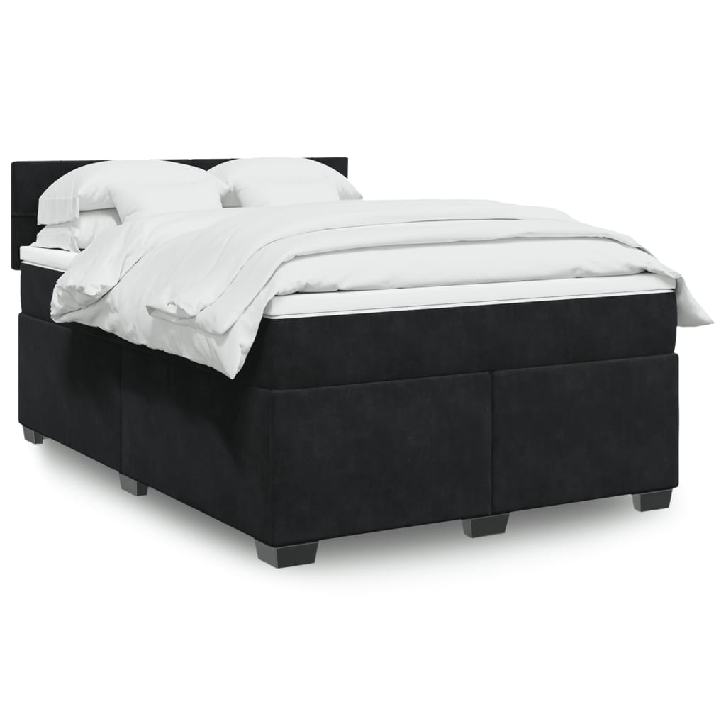 Boxspring met matras fluweel zwart 140x190 cm is nu te koop bij PeponiXL, paradijselijk wonen!