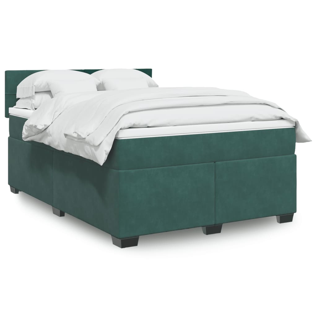 Boxspring met matras fluweel donkergroen 140x190 cm is nu te koop bij PeponiXL, paradijselijk wonen!