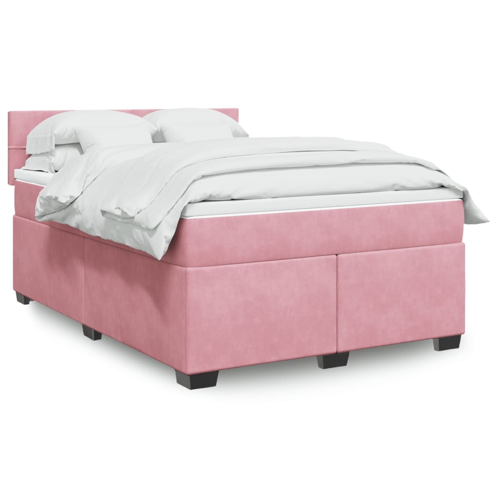 Boxspring met matras fluweel donkerroze 140x200 cm is nu te koop bij PeponiXL, paradijselijk wonen!