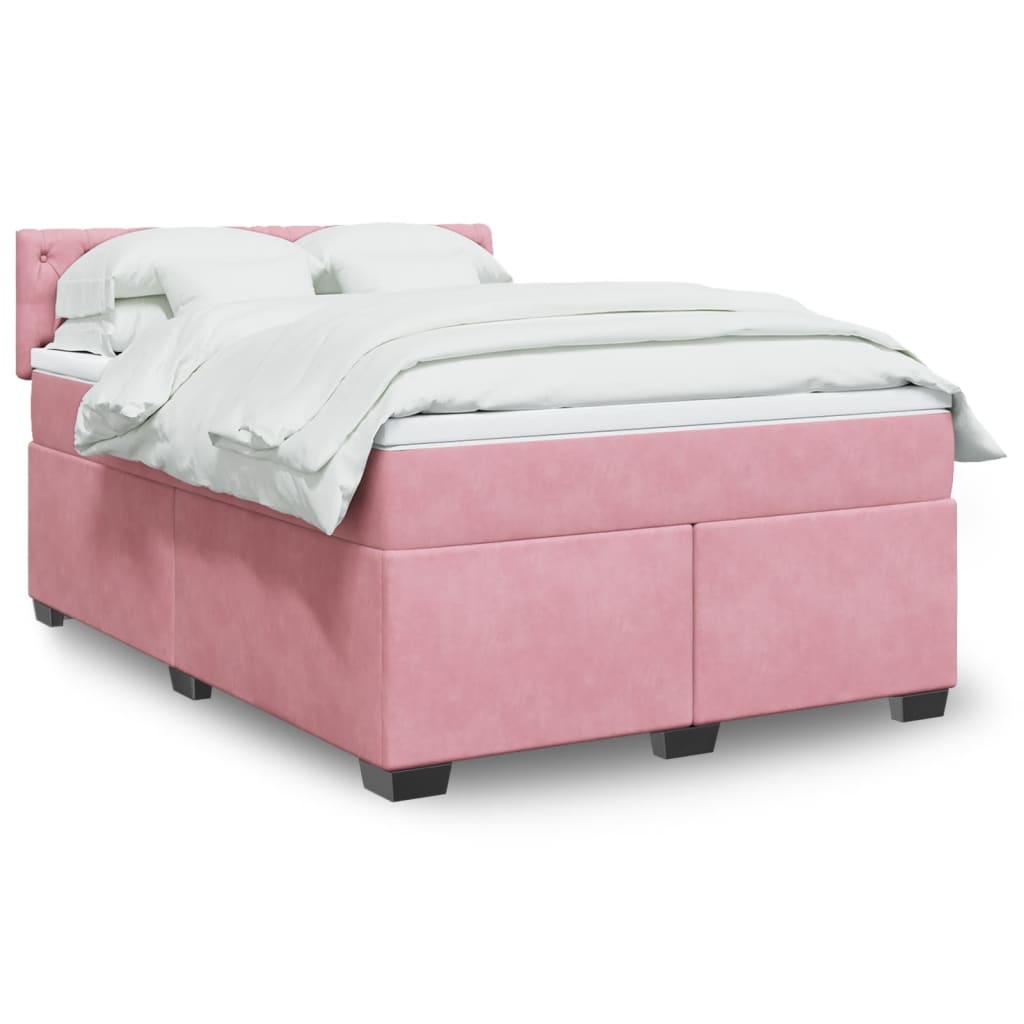 Boxspring met matras fluweel roze 160x200 cm is nu te koop bij PeponiXL, paradijselijk wonen!